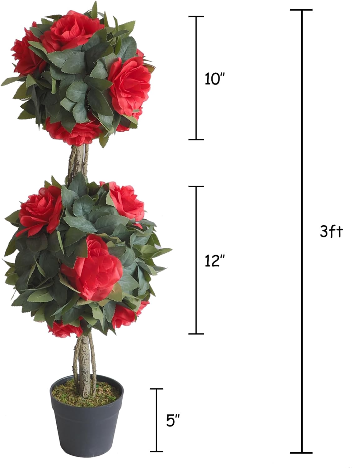 Set Of 3 Artificial Camellia Flower Double Ball Topiary Trees