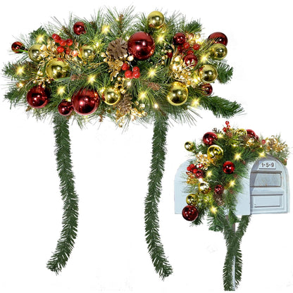 Prelit Christmas Mailbox Swag With Lights - Holiday Decor
